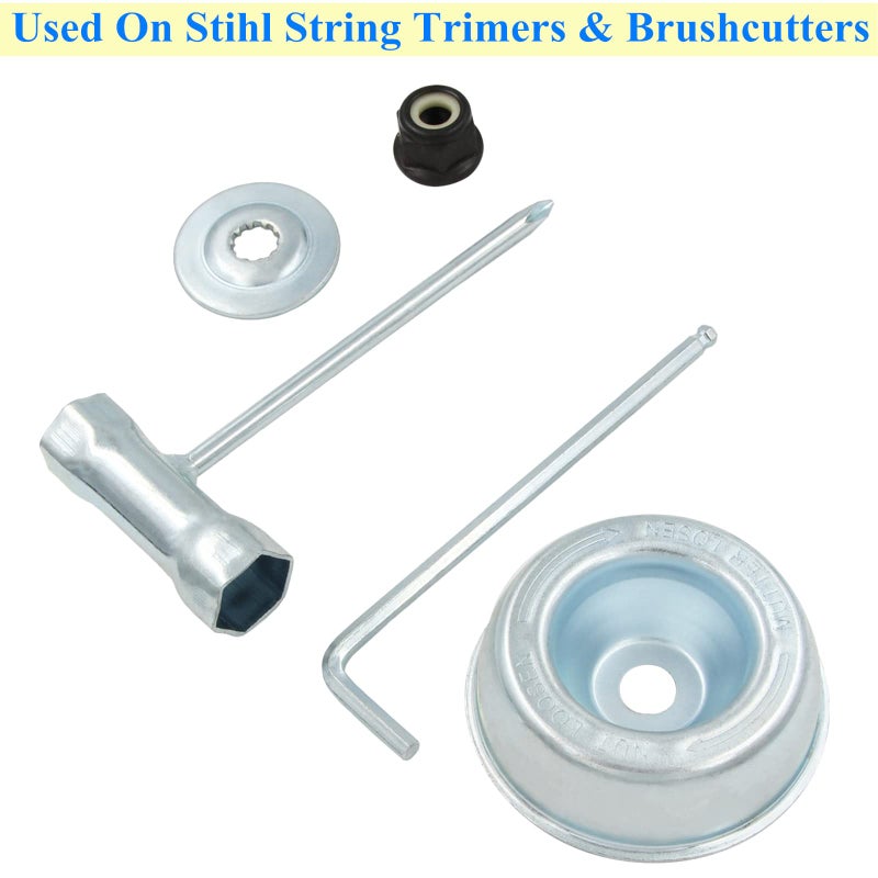 AILEETE Blade Adapter Attachment Maintenance Kit for Stihl FS55 FS55R FS56 FS56RC FS70R FS80 FS85 FS90 FS90R FS94 FS100RX FS110 FS120 FS130 FS130R (Thrust Washer, Rider Plate, Collar Nut, Wrench) - Image 4